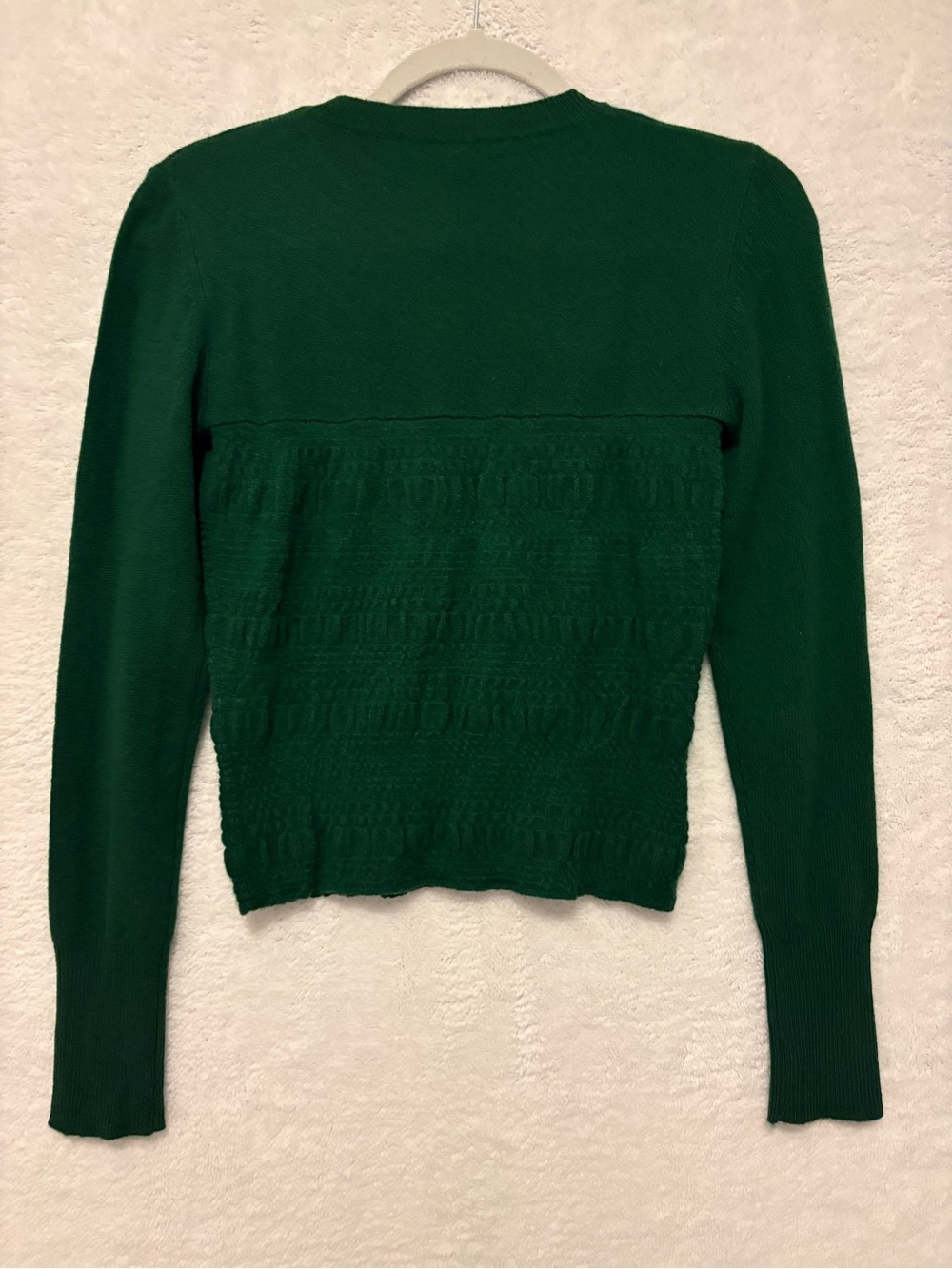FRAME Cashmere/Wool Crew Neck Sweater Green Smocked Detail Size Small - Picture 4 of 9